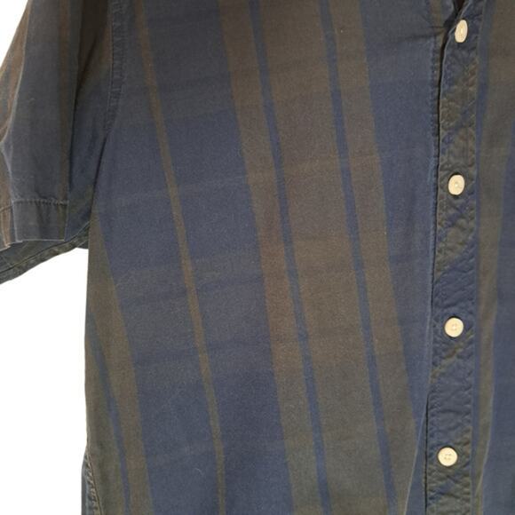 LRG Lifted Research Group  Button Up  1947 Brown Blue Striped Sz M 100% Cotton - Picture 3 of 6